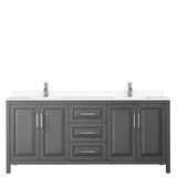 Daria 80 Inch Double Bathroom Vanity in Dark Gray, White Cultured Marble Countertop, Undermount Square Sinks, No Mirror