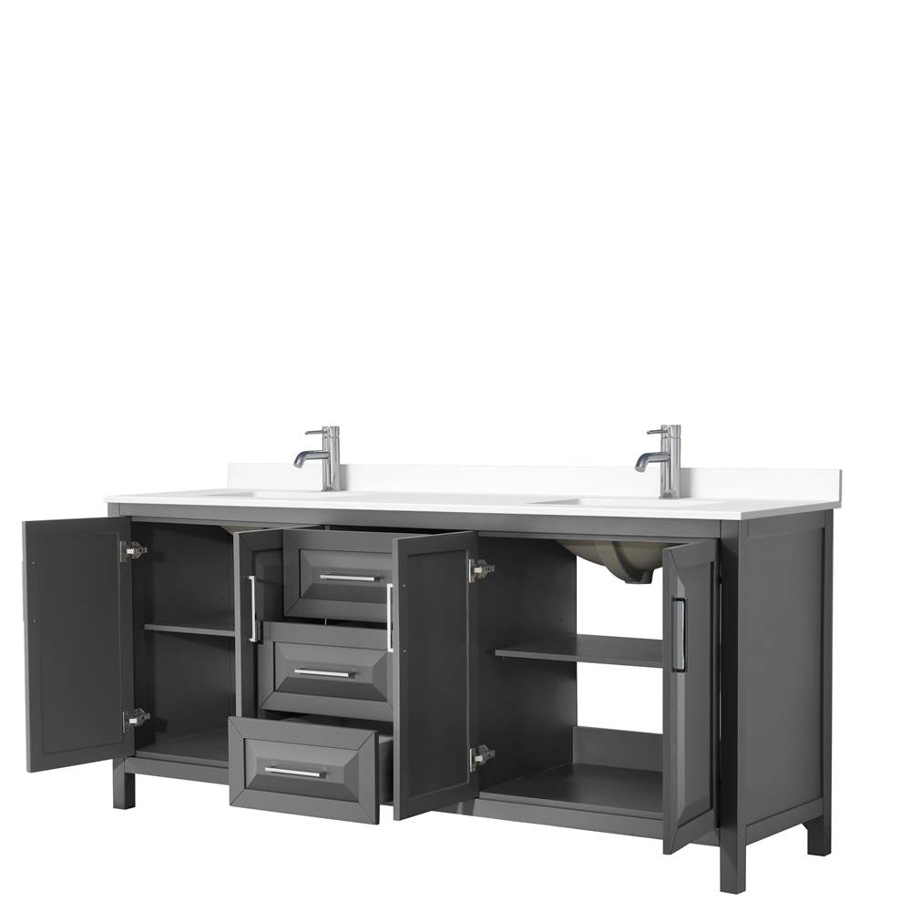 Daria 80 Inch Double Bathroom Vanity in Dark Gray, White Cultured Marble Countertop, Undermount Square Sinks, No Mirror