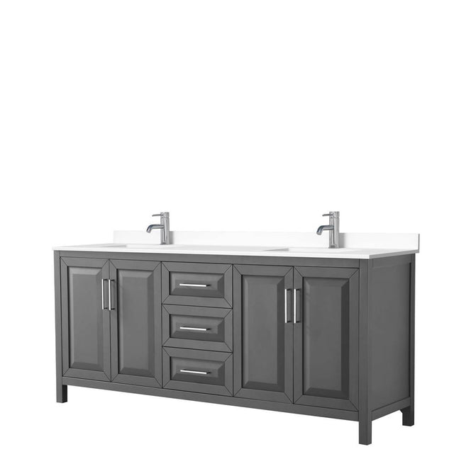 Wyndham Collection - Daria 80 Inch Double Bathroom Vanity in Dark Gray, White Cultured Marble Countertop, Undermount Square Sinks, No Mirror