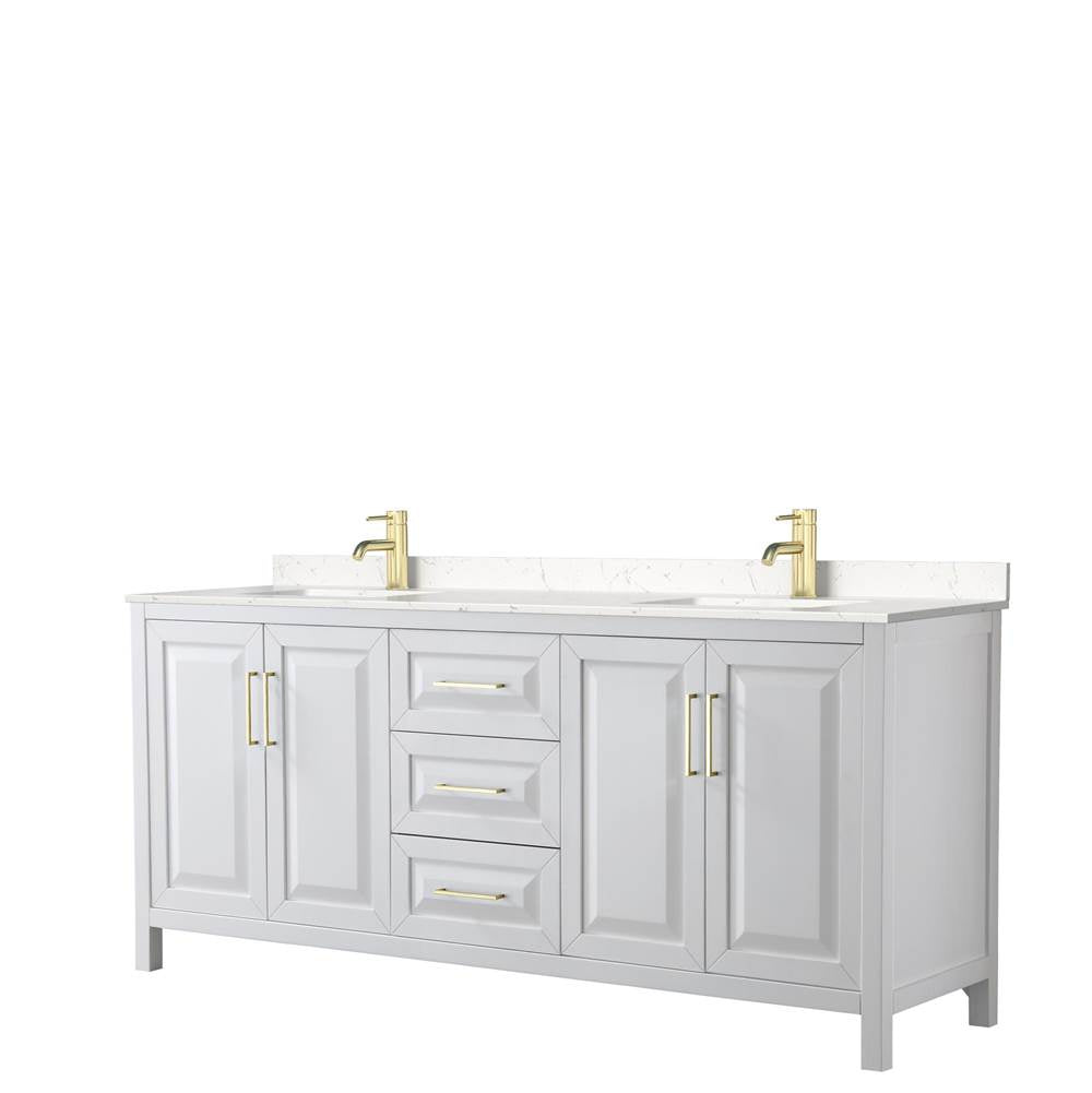 Wyndham Collection - Daria 80 Inch Double Bathroom Vanity in White, Carrara Cultured Marble Countertop, Undermount Square Sinks, Brushed Gold Trim