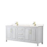 Wyndham Collection - Daria 80 Inch Double Bathroom Vanity in White, Carrara Cultured Marble Countertop, Undermount Square Sinks, Brushed Gold Trim