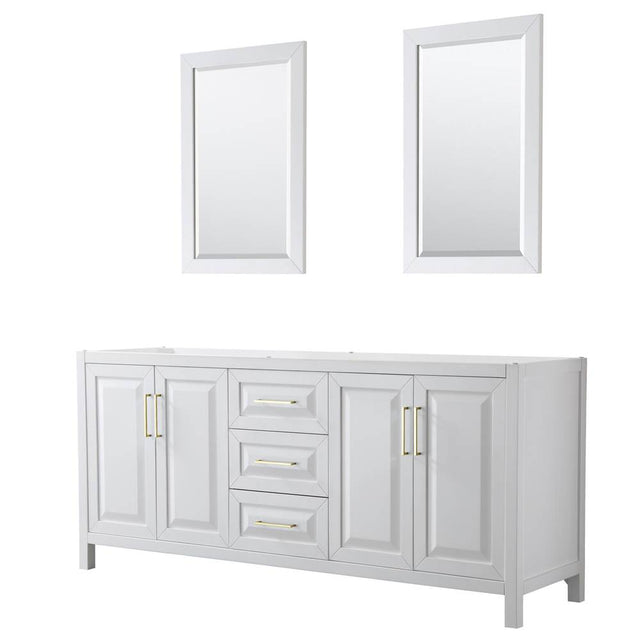 Wyndham Collection - Daria 80 Inch Double Bathroom Vanity in White, No Countertop, No Sink, 24 Inch Mirrors, Brushed Gold Trim