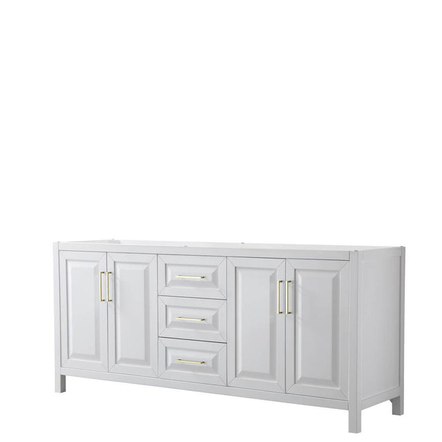 Wyndham Collection - Daria 80 Inch Double Bathroom Vanity in White, No Countertop, No Sink, Brushed Gold Trim