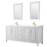 Wyndham Collection - Daria 80 Inch Double Bathroom Vanity in White, White Cultured Marble Countertop, Undermount Square Sinks, 24 Inch Mirrors, Brushed Gold Trim