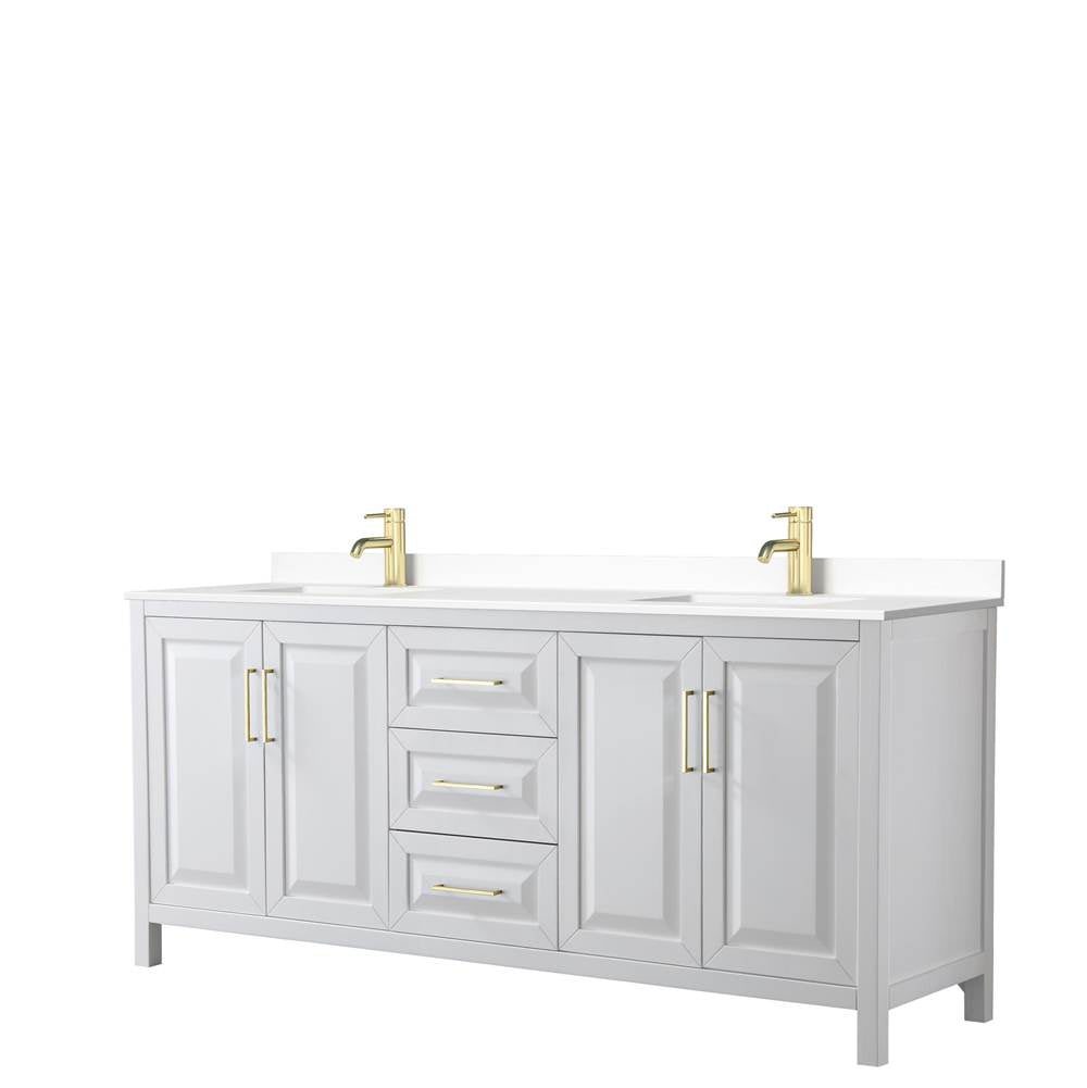 Wyndham Collection - Daria 80 Inch Double Bathroom Vanity in White, White Cultured Marble Countertop, Undermount Square Sinks, Brushed Gold Trim