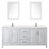Daria 80 Inch Double Bathroom Vanity in White, Carrara Cultured Marble Countertop, Undermount Square Sinks, 24 Inch Mirrors