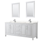 Wyndham Collection - Daria 80 Inch Double Bathroom Vanity in White, Carrara Cultured Marble Countertop, Undermount Square Sinks, 24 Inch Mirrors