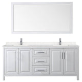 Daria 80 Inch Double Bathroom Vanity in White, Carrara Cultured Marble Countertop, Undermount Square Sinks, 70 Inch Mirror