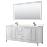 Wyndham Collection - Daria 80 Inch Double Bathroom Vanity in White, Carrara Cultured Marble Countertop, Undermount Square Sinks, 70 Inch Mirror
