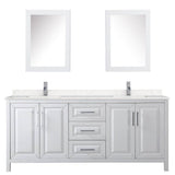 Daria 80 Inch Double Bathroom Vanity in White, Carrara Cultured Marble Countertop, Undermount Square Sinks, Medicine Cabinets