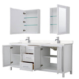 Daria 80 Inch Double Bathroom Vanity in White, Carrara Cultured Marble Countertop, Undermount Square Sinks, Medicine Cabinets
