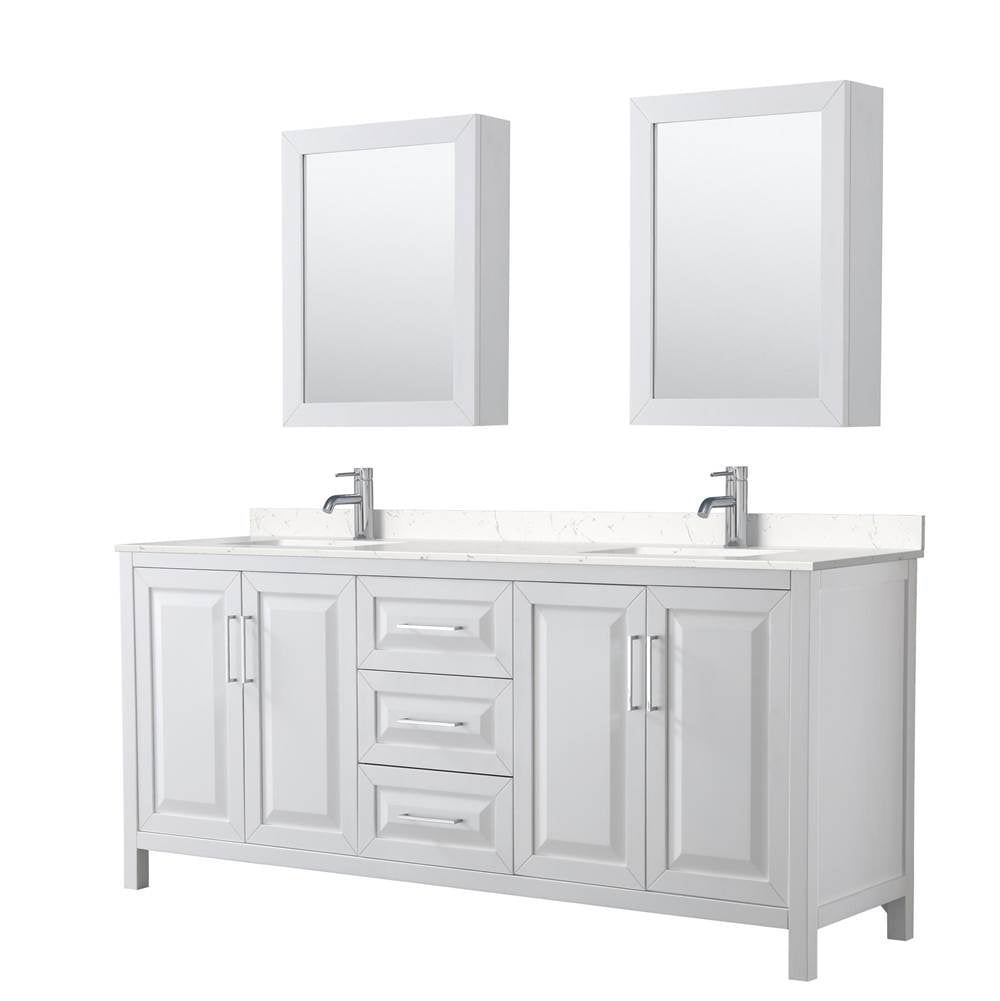 Wyndham Collection - Daria 80 Inch Double Bathroom Vanity in White, Carrara Cultured Marble Countertop, Undermount Square Sinks, Medicine Cabinets