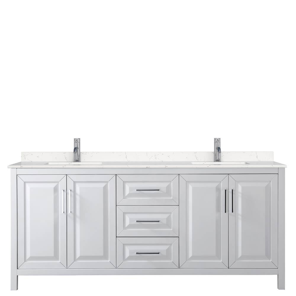 Daria 80 Inch Double Bathroom Vanity in White, Carrara Cultured Marble Countertop, Undermount Square Sinks, No Mirror