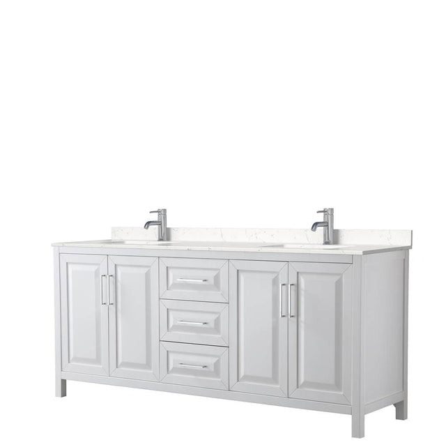 Wyndham Collection - Daria 80 Inch Double Bathroom Vanity in White, Carrara Cultured Marble Countertop, Undermount Square Sinks, No Mirror