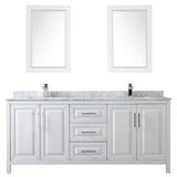 Daria 80 Inch Double Bathroom Vanity in Dark Blue, White Carrara Marble Countertop, Undermount Square Sinks, 24 Inch Mirrors