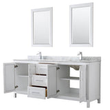 Daria 80 Inch Double Bathroom Vanity in Dark Blue, White Carrara Marble Countertop, Undermount Square Sinks, 24 Inch Mirrors
