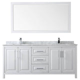 Daria 80 Inch Double Bathroom Vanity in Dark Blue, White Carrara Marble Countertop, Undermount Square Sinks, 70 Inch Mirror