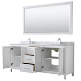 Daria 80 Inch Double Bathroom Vanity in Dark Blue, White Carrara Marble Countertop, Undermount Square Sinks, 70 Inch Mirror