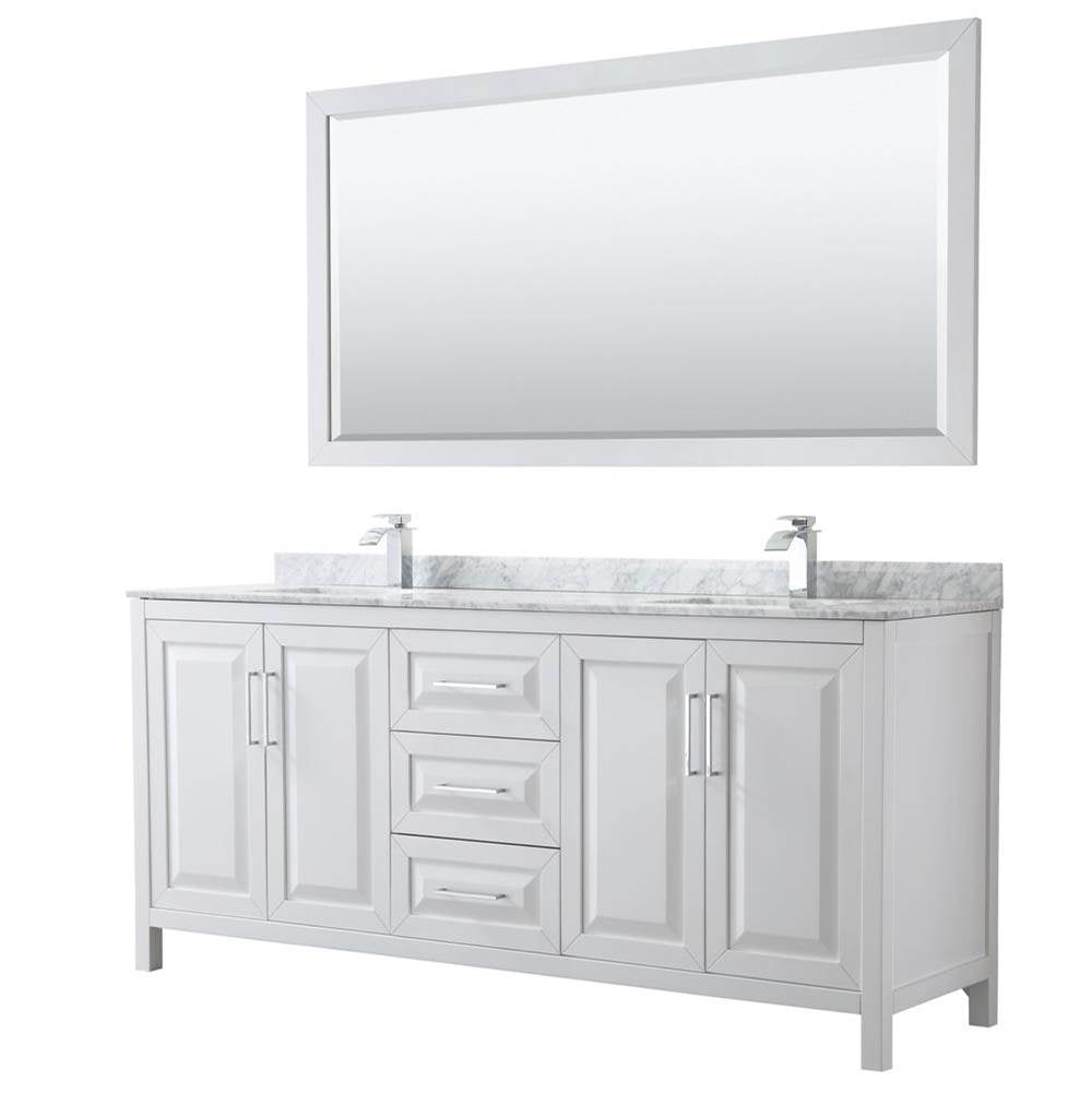Wyndham Collection - Daria 80 Inch Double Bathroom Vanity in White, White Carrara Marble Countertop, Undermount Square Sinks, and 70 Inch Mirror - White