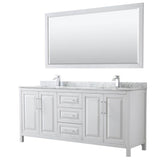 Wyndham Collection - Daria 80 Inch Double Bathroom Vanity in White, White Carrara Marble Countertop, Undermount Square Sinks, and 70 Inch Mirror - White