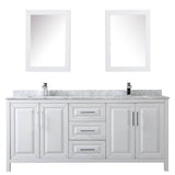 Daria 80 Inch Double Bathroom Vanity in Dark Blue, White Carrara Marble Countertop, Undermount Square Sinks, Medicine Cabinets