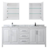Daria 80 Inch Double Bathroom Vanity in Dark Blue, White Carrara Marble Countertop, Undermount Square Sinks, Medicine Cabinets