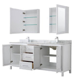Daria 80 Inch Double Bathroom Vanity in Dark Blue, White Carrara Marble Countertop, Undermount Square Sinks, Medicine Cabinets