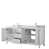 Daria 80 Inch Double Bathroom Vanity in Dark Blue, White Carrara Marble Countertop, Undermount Square Sinks, No Mirror