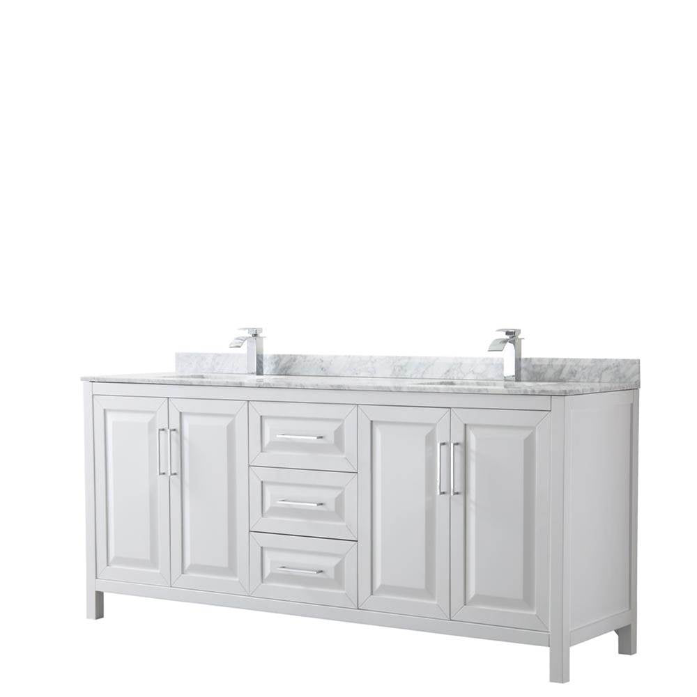 Wyndham Collection - Daria 80 Inch Double Bathroom Vanity in White, White Carrara Marble Countertop, Undermount Square Sinks, and No Mirror - White