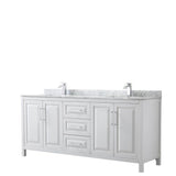 Wyndham Collection - Daria 80 Inch Double Bathroom Vanity in White, White Carrara Marble Countertop, Undermount Square Sinks, and No Mirror - White
