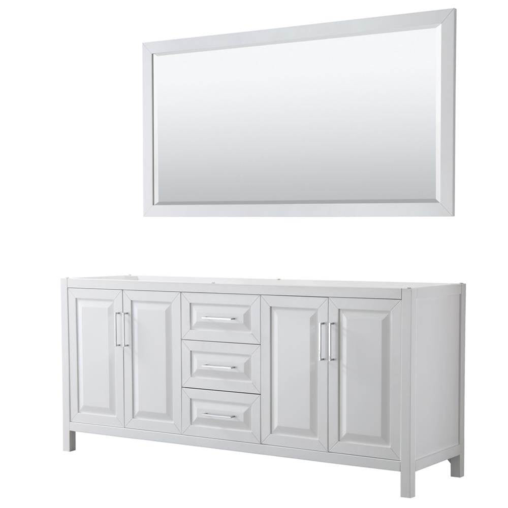 Wyndham Collection - Daria 80 Inch Double Bathroom Vanity in White, No Countertop, No Sink, and 70 Inch Mirror - White
