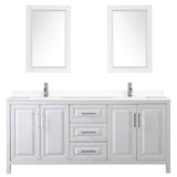 Daria 80 Inch Double Bathroom Vanity in White, White Cultured Marble Countertop, Undermount Square Sinks, 24 Inch Mirrors