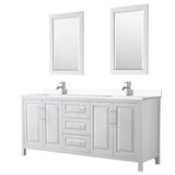 Wyndham Collection - Daria 80 Inch Double Bathroom Vanity in White, White Cultured Marble Countertop, Undermount Square Sinks, 24 Inch Mirrors