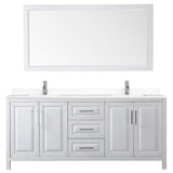 Daria 80 Inch Double Bathroom Vanity in White, White Cultured Marble Countertop, Undermount Square Sinks, 70 Inch Mirror