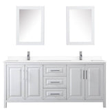 Daria 80 Inch Double Bathroom Vanity in White, White Cultured Marble Countertop, Undermount Square Sinks, Medicine Cabinets