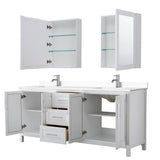 Daria 80 Inch Double Bathroom Vanity in White, White Cultured Marble Countertop, Undermount Square Sinks, Medicine Cabinets