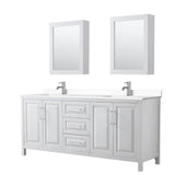 Wyndham Collection - Daria 80 Inch Double Bathroom Vanity in White, White Cultured Marble Countertop, Undermount Square Sinks, Medicine Cabinets