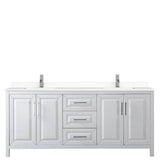 Daria 80 Inch Double Bathroom Vanity in White, White Cultured Marble Countertop, Undermount Square Sinks, No Mirror