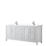 Wyndham Collection - Daria 80 Inch Double Bathroom Vanity in White, White Cultured Marble Countertop, Undermount Square Sinks, No Mirror