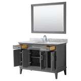 Margate 48 Inch Single Bathroom Vanity in Dark Gray, White Carrara Marble Countertop, Undermount Oval Sink, and 44 Inch Mirror