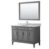 Wyndham Collection - Margate 48 Inch Single Bathroom Vanity in Dark Gray, White Carrara Marble Countertop, Undermount Oval Sink, and 44 Inch Mirror - Dark Gray