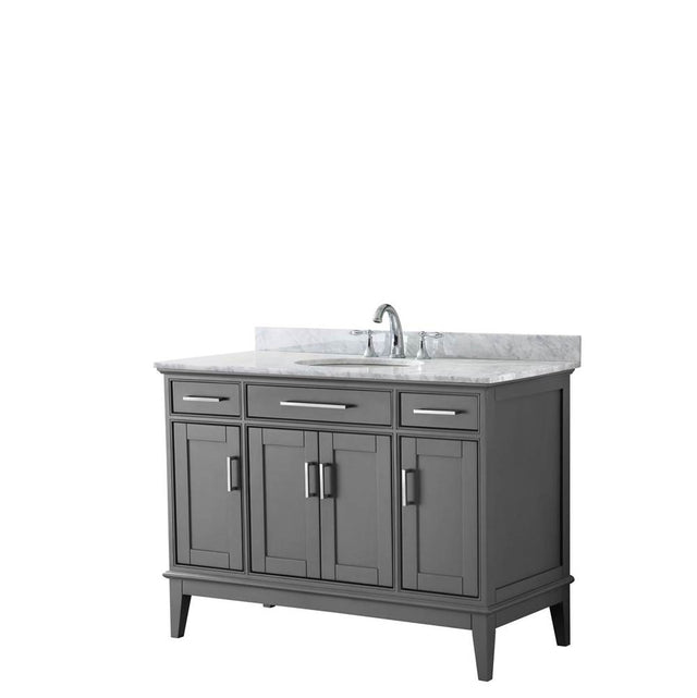 Wyndham Collection - Margate 48 Inch Single Bathroom Vanity in Dark Gray, White Carrara Marble Countertop, Undermount Oval Sink, and No Mirror - Dark Gray