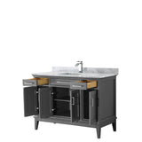Margate 48 Inch Single Bathroom Vanity in Dark Gray, White Carrara Marble Countertop, Undermount Square Sink, and No Mirror