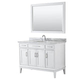 Wyndham Collection - Margate 48 Inch Single Bathroom Vanity in White, White Carrara Marble Countertop, Undermount Oval Sink, and 44 Inch Mirror - White