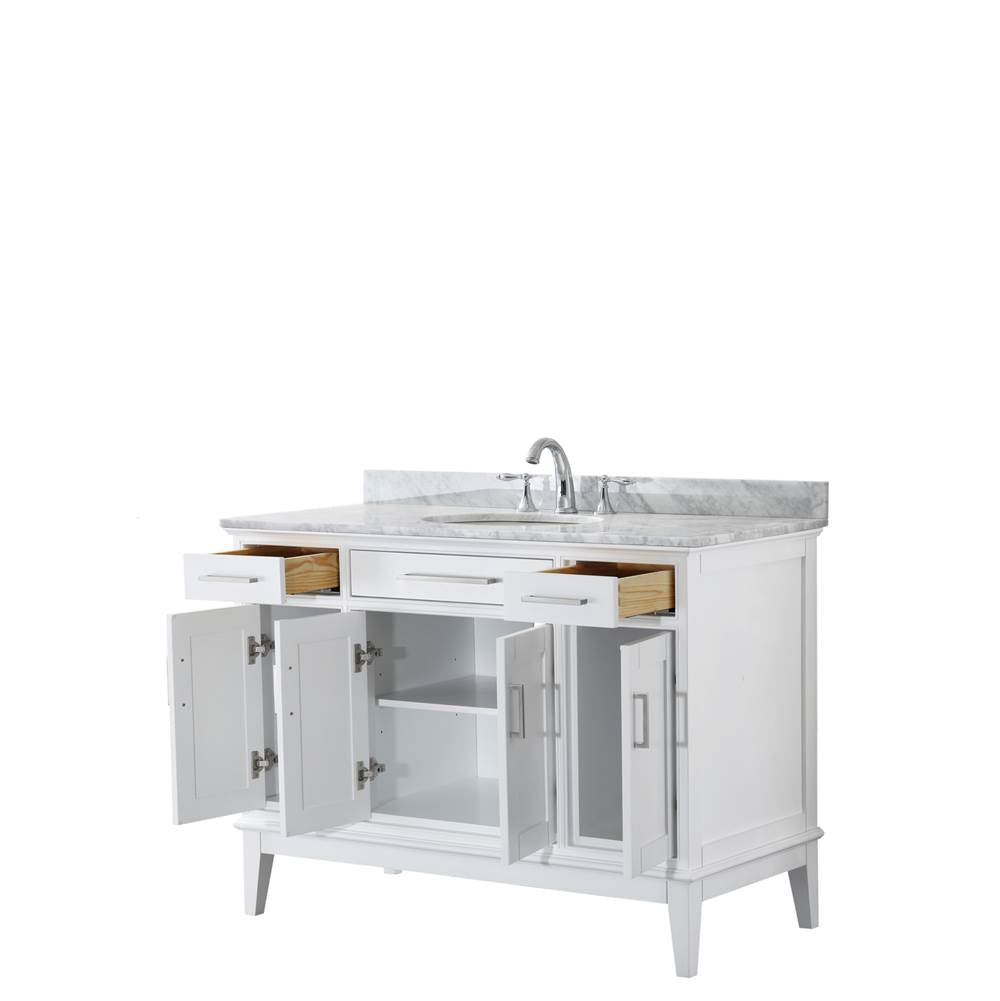 Margate 48 Inch Single Bathroom Vanity in Dark Gray, White Carrara Marble Countertop, Undermount Oval Sink, and No Mirror