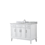 Wyndham Collection - Margate 48 Inch Single Bathroom Vanity in White, White Carrara Marble Countertop, Undermount Oval Sink, and No Mirror - White