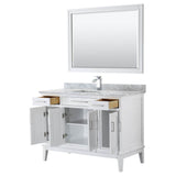 Margate 48 Inch Single Bathroom Vanity in Dark Gray, White Carrara Marble Countertop, Undermount Square Sink, and 44 Inch Mirror