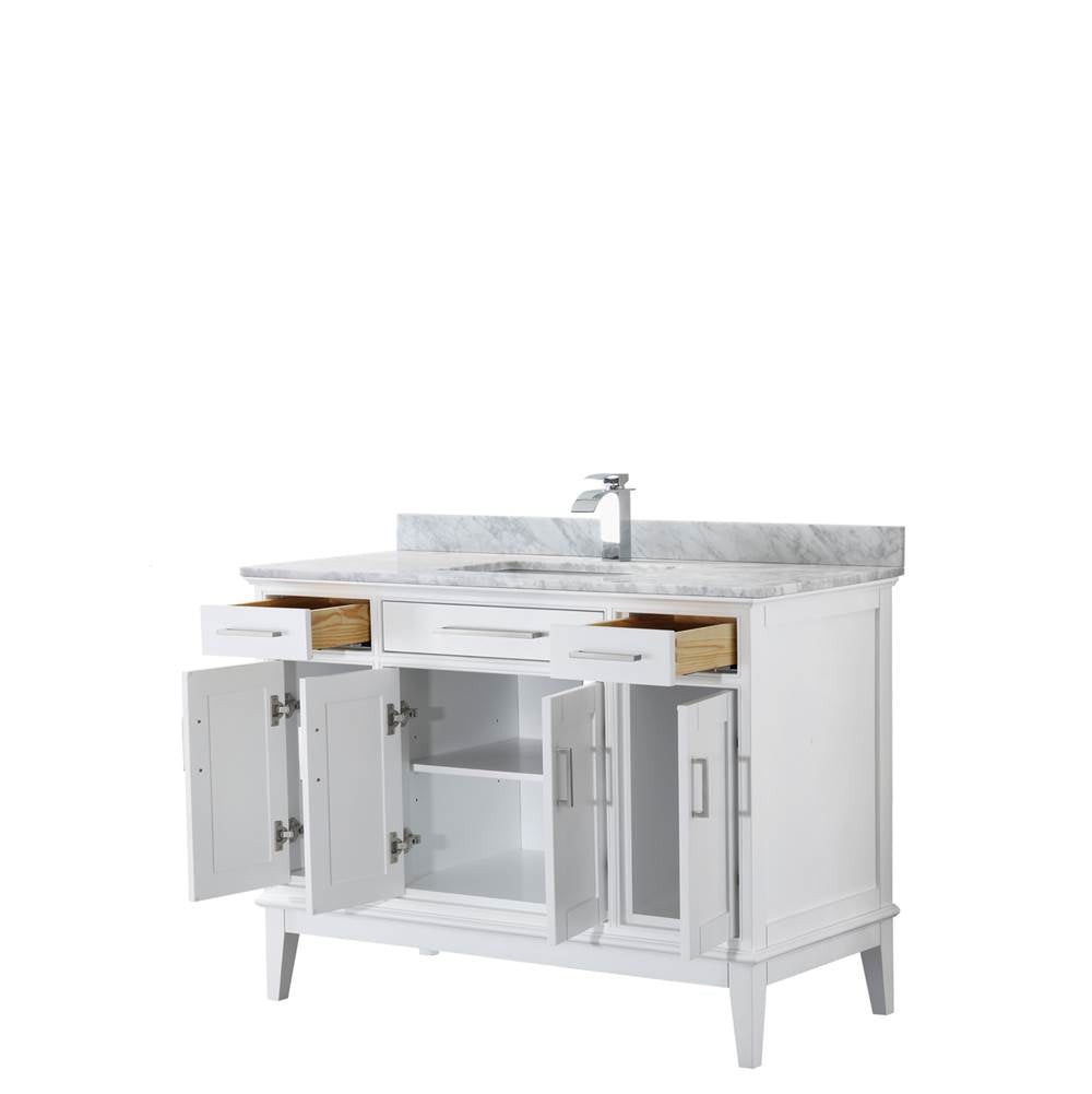 Margate 48 Inch Single Bathroom Vanity in Dark Gray, White Carrara Marble Countertop, Undermount Square Sink, and No Mirror