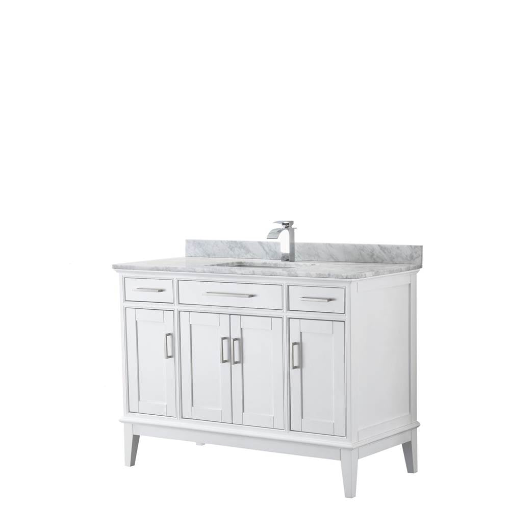 Wyndham Collection - Margate 48 Inch Single Bathroom Vanity in White, White Carrara Marble Countertop, Undermount Square Sink, and No Mirror - White