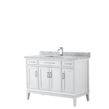 Wyndham Collection - Margate 48 Inch Single Bathroom Vanity in White, White Carrara Marble Countertop, Undermount Square Sink, and No Mirror - White